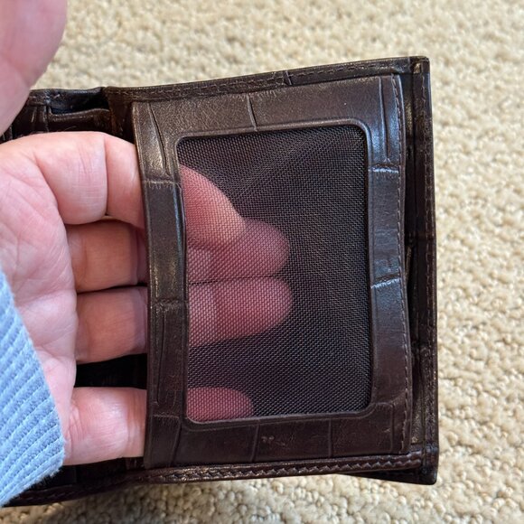Dorsa Men's Leather Bifold Wallet Chocolate Brown Embossed Crocodile Alligator - Picture 9 of 13